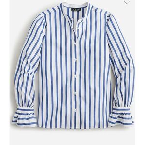 J Crew Long Sleeve Striped Ruffle Cuff Button Up Shirt Size Medium Preppy Cotton